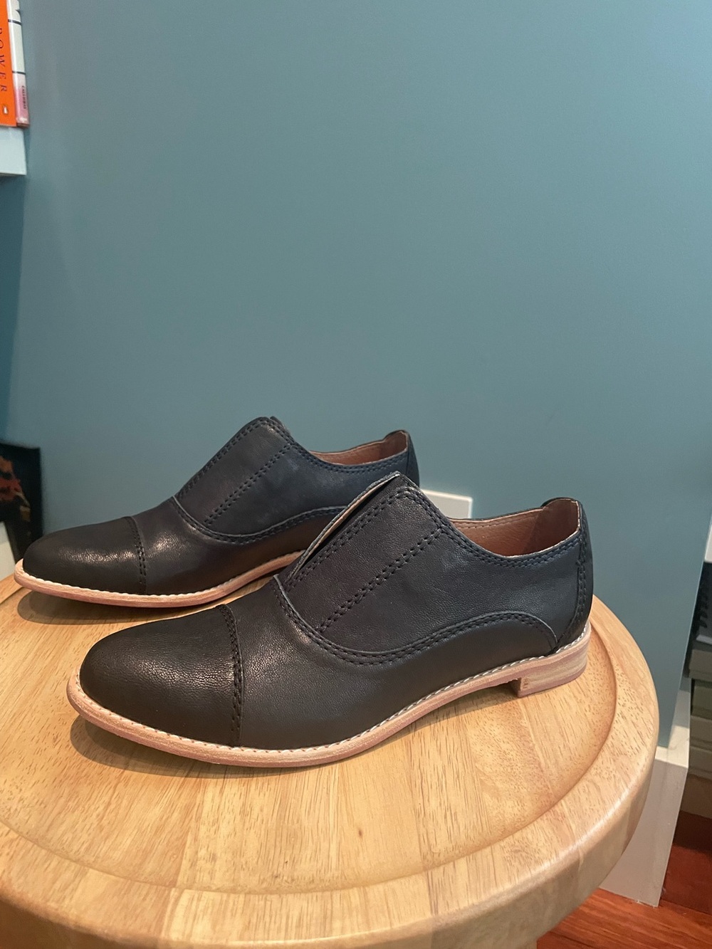 Navy Leather Loafers by All Black